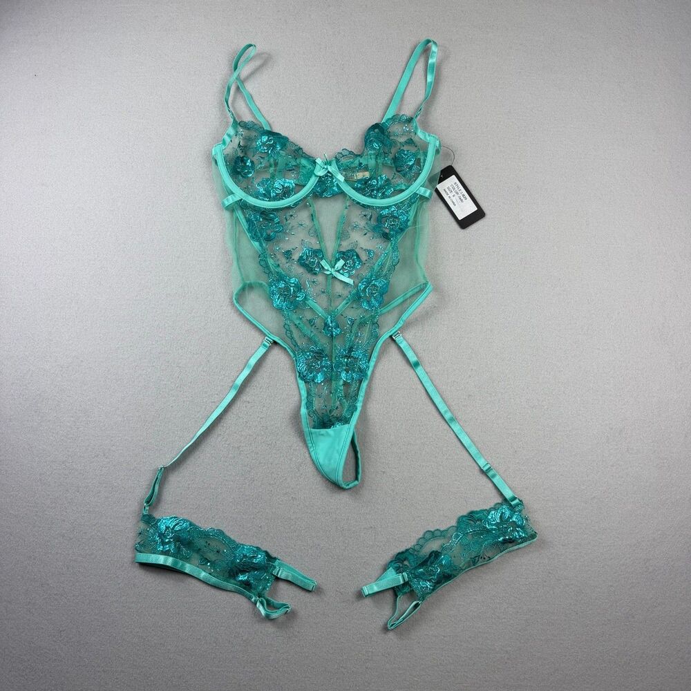 NWT Roma Confidential Garden of Eden Garter Teddy S Jade Lace Lingerie LI829